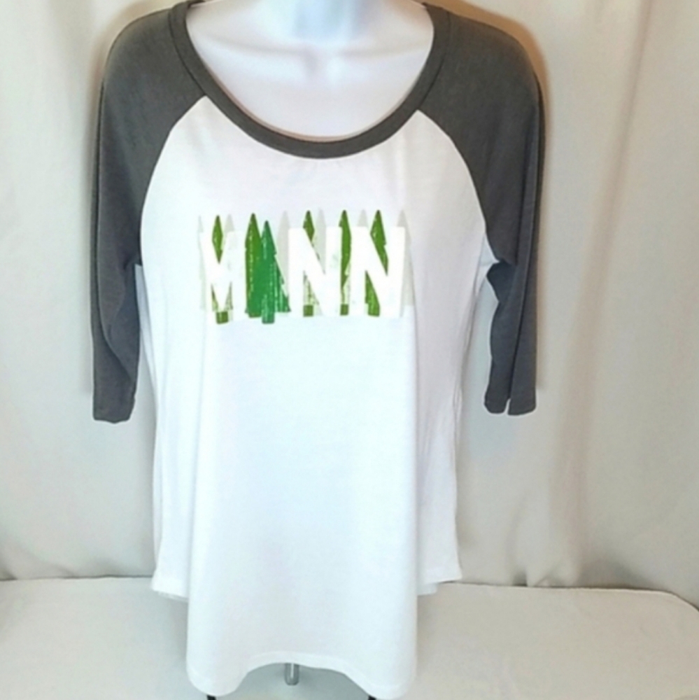 Hybrids Tees Women's Large MINN  White Charcoal 3/4 Sleeve Tee Shirt Size Large